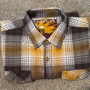 Warrior Men's Plaid Button Down Shirt - Brown and Yellow - like new